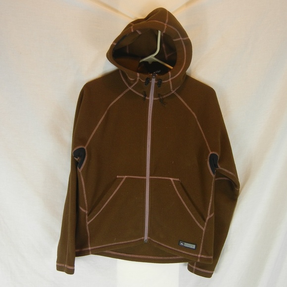 REI Tops - REI Zip Up Fleece Hoodie Brown W/Pink Stiching